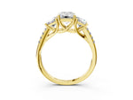 Emerald Cut Diamond Trellis Three-Stone Engagement Ring in Yellow gold with Round Side Stones_33