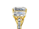 Emerald Cut Diamond Trellis Three-Stone Engagement Ring in Yellow gold with Round Side Stones_35