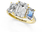 Emerald Cut Diamond Trellis Three-Stone Engagement Ring in Yellow gold with Round Side Stones_37