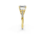 Emerald Cut Diamond Trellis Three-Stone Engagement Ring in Yellow gold with Round Side Stones_38