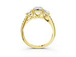 Emerald Cut Diamond Trellis Three-Stone Engagement Ring in Yellow gold with Round Side Stones_39