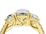Emerald Cut Diamond Trellis Three-Stone Engagement Ring in Yellow gold with Round Side Stones_40