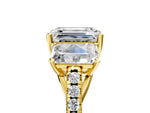 Emerald Cut Diamond Trellis Three-Stone Engagement Ring in Yellow gold with Round Side Stones_41