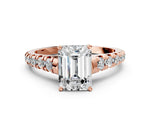 Emerald Cut Diamond Vintage Scroll Solitaire Ring in Rose gold with Graduated Round Side Stones_24