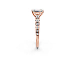 Emerald Cut Diamond Vintage Scroll Solitaire Ring in Rose gold with Graduated Round Side Stones_26