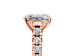 Emerald Cut Diamond Vintage Scroll Solitaire Ring in Rose gold with Graduated Round Side Stones_29