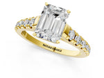 Emerald Cut Diamond Vintage Scroll Solitaire Ring in Yellow gold with Graduated Round Side Stones_25