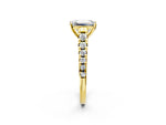Emerald Cut Diamond Vintage Scroll Solitaire Ring in Yellow gold with Graduated Round Side Stones_26