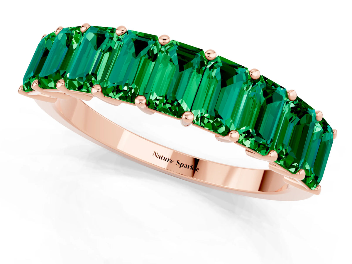 Emerald Cut Emerald Eternity Band in Rose gold with Prong Setting_1