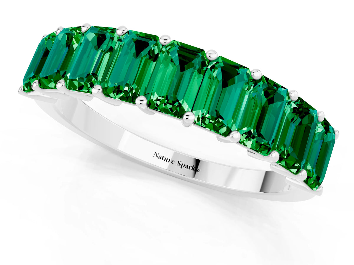 Emerald Cut Emerald Eternity Band in White gold with Prong Setting_1