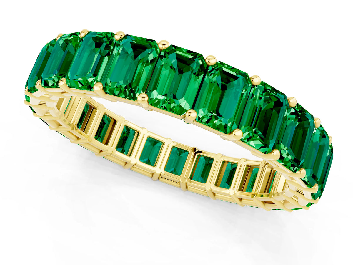 Emerald Cut Emerald Eternity Band in Yellow gold with Aligned Shared Prong Setting_1