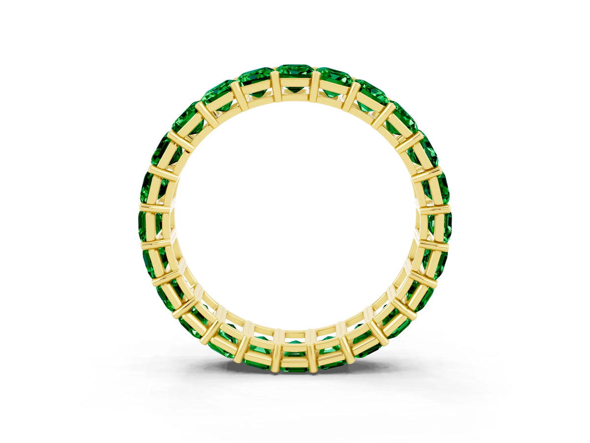 Emerald Cut Emerald Eternity Band in Yellow gold with Aligned Shared Prong Setting_3
