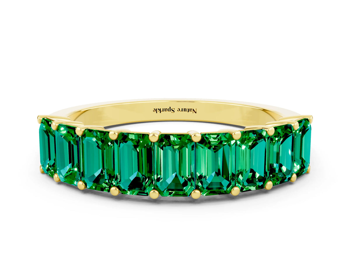 Emerald Cut Emerald Eternity Band in Yellow gold with Prong Setting