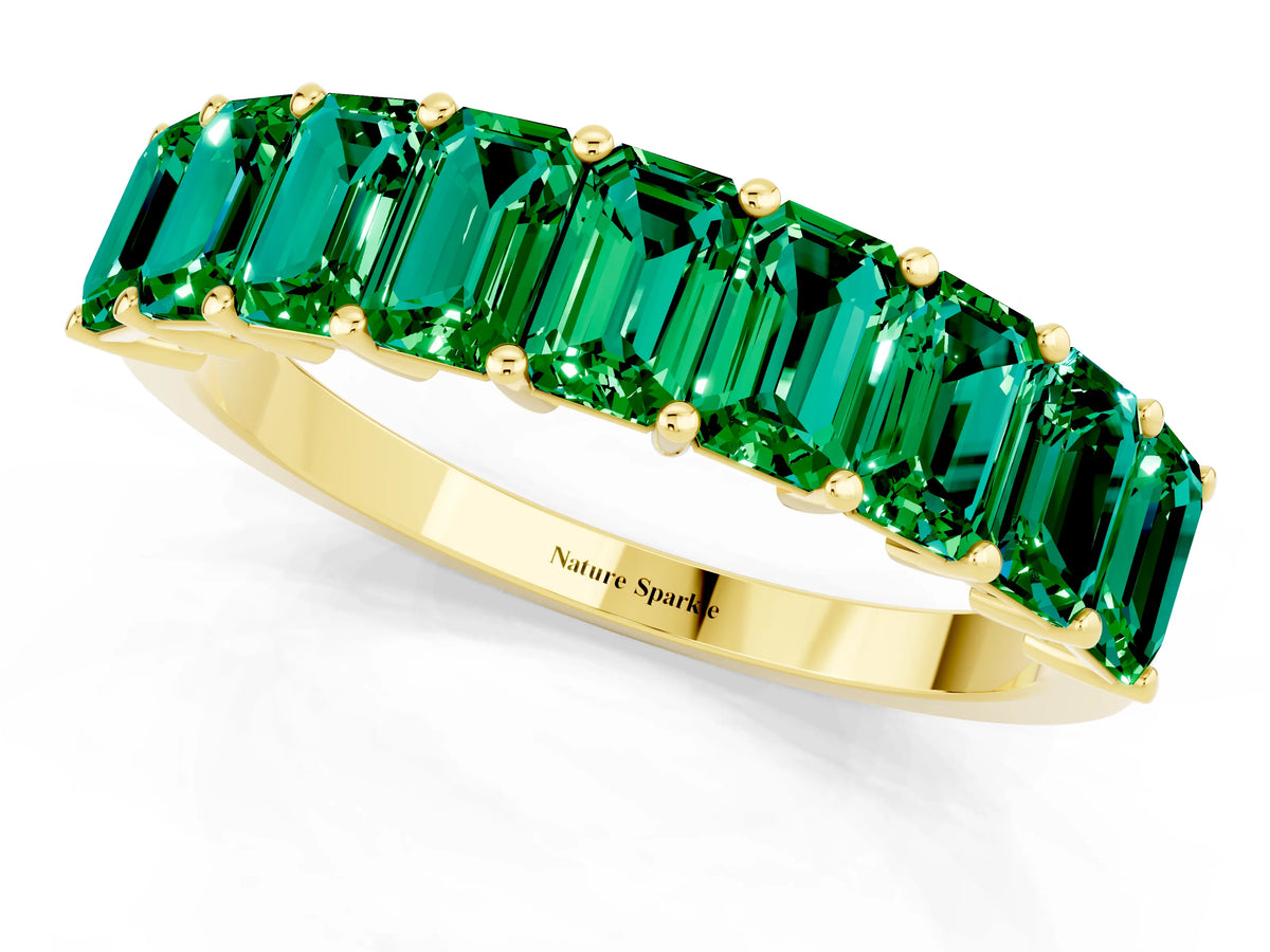 Emerald Cut Emerald Eternity Band in Yellow gold with Prong Setting_1