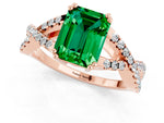 Emerald Cut Emerald Solitaire Ring in Rose gold with Interwoven Pavé Band and Prong Setting_1