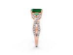 Emerald Cut Emerald Solitaire Ring in Rose gold with Interwoven Pavé Band and Prong Setting_2