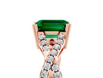 Emerald Cut Emerald Solitaire Ring in Rose gold with Interwoven Pavé Band and Prong Setting_5