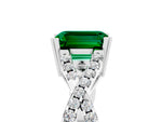 Emerald Cut Emerald Solitaire Ring in Silver with Interwoven Pavé Band and Prong Setting_11