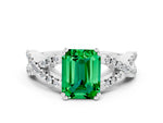 Emerald Cut Emerald Solitaire Ring in Silver with Interwoven Pavé Band and Prong Setting_6