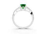 Emerald Cut Emerald Solitaire Ring in Silver with Interwoven Pavé Band and Prong Setting_9