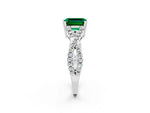 Emerald Cut Emerald Solitaire Ring in White gold with Interwoven Pavé Band and Prong Setting_2