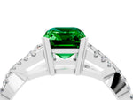 Emerald Cut Emerald Solitaire Ring in White gold with Interwoven Pavé Band and Prong Setting_4