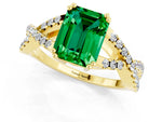 Emerald Cut Emerald Solitaire Ring in Yellow gold with Interwoven Pavé Band and Prong Setting_1