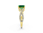 Emerald Cut Emerald Solitaire Ring in Yellow gold with Interwoven Pavé Band and Prong Setting_2