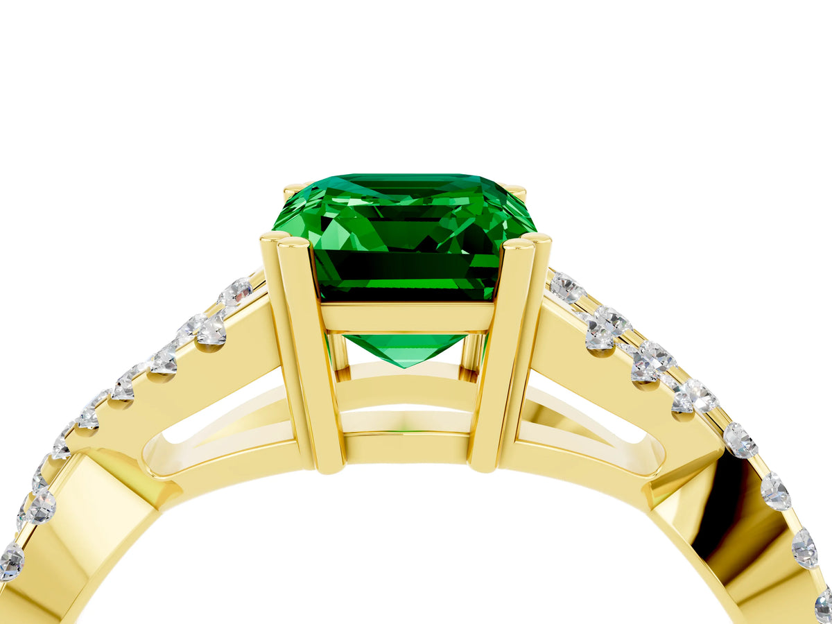 Emerald Cut Emerald Solitaire Ring in Yellow gold with Interwoven Pavé Band and Prong Setting_4