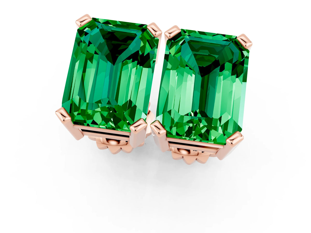 Emerald Cut Emerald Stud Earrings in Rose gold with Basket Setting_1