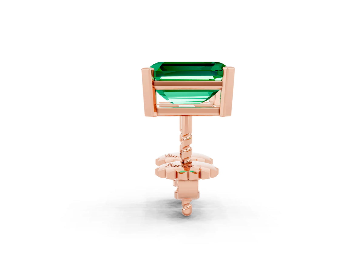 Emerald Cut Emerald Stud Earrings in Rose gold with Basket Setting_2