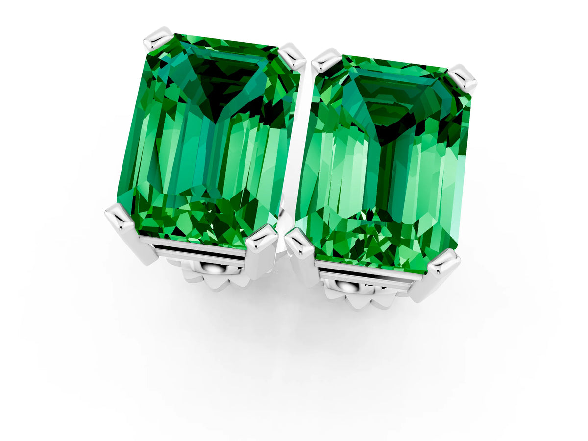 Emerald Cut Emerald Stud Earrings in White gold with Basket Setting_1