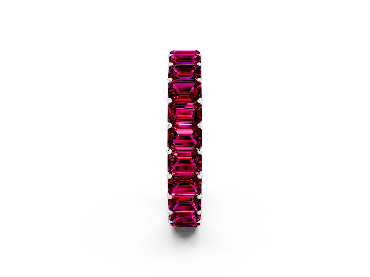 Emerald Cut Garnet Eternity Band in Platinum with Aligned Shared Prong Setting_2