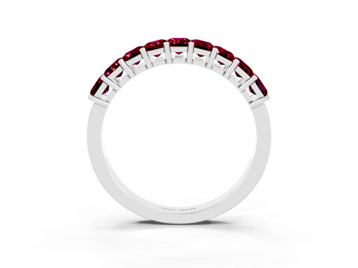 Emerald Cut Garnet Eternity Band in Platinum with Prong Setting_3