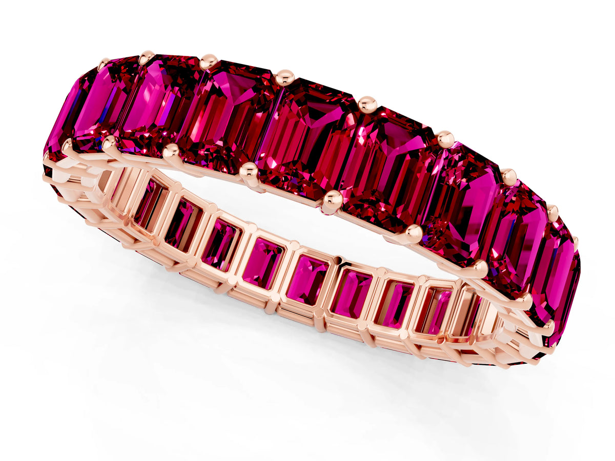 Emerald Cut Garnet Eternity Band in Rose gold with Aligned Shared Prong Setting_1