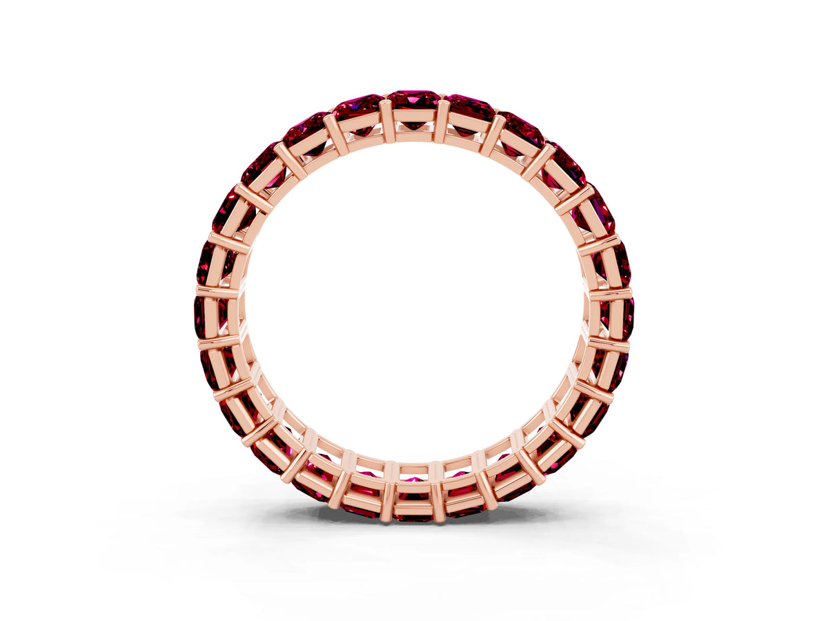 Emerald Cut Garnet Eternity Band in Rose gold with Aligned Shared Prong Setting_3