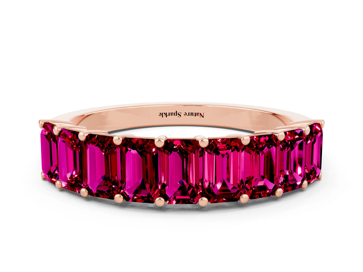Emerald Cut Garnet Eternity Band in Rose gold with Prong Setting
