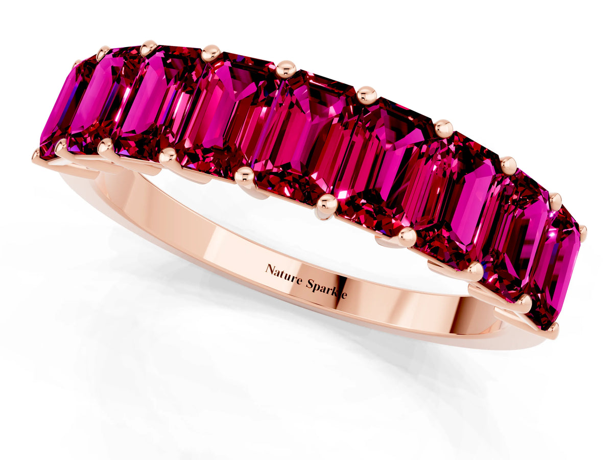 Emerald Cut Garnet Eternity Band in Rose gold with Prong Setting_1