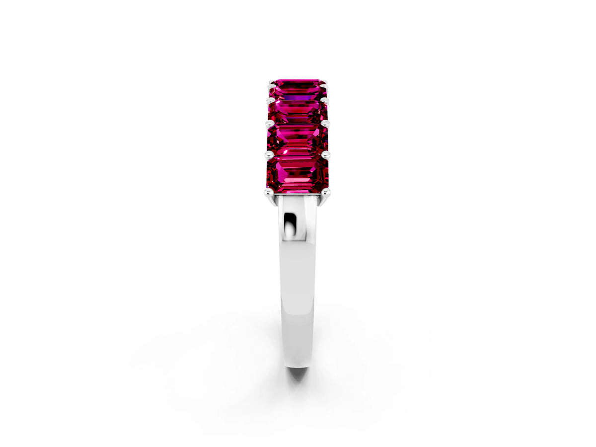 Emerald Cut Garnet Eternity Band in Silver with Prong Setting_2