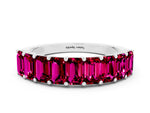 Emerald Cut Garnet Eternity Band in White gold with Prong Setting