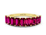 Emerald Cut Garnet Eternity Band in Yellow gold with Prong Setting
