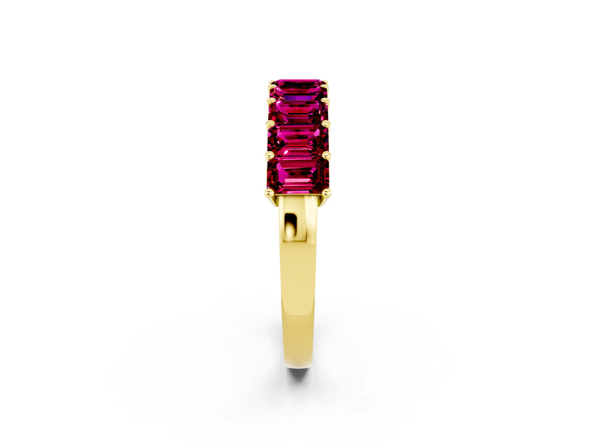 Emerald Cut Garnet Eternity Band in Yellow gold with Prong Setting_2