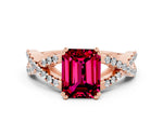 Emerald Cut Garnet Solitaire Ring in Rose gold with Interwoven Pavé Band and Prong Setting