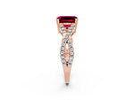 Emerald Cut Garnet Solitaire Ring in Rose gold with Interwoven Pavé Band and Prong Setting_2