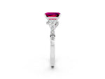 Emerald Cut Garnet Solitaire Ring in Silver with Crossover Gallery and Round Pavé Band_2