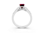 Emerald Cut Garnet Solitaire Ring in Silver with Crossover Gallery and Round Pavé Band_3