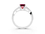 Emerald Cut Garnet Solitaire Ring in White gold with Interwoven Pavé Band and Prong Setting_3