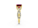 Emerald Cut Garnet Solitaire Ring in Yellow gold with Interwoven Pavé Band and Prong Setting_2