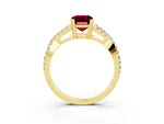 Emerald Cut Garnet Solitaire Ring in Yellow gold with Interwoven Pavé Band and Prong Setting_3