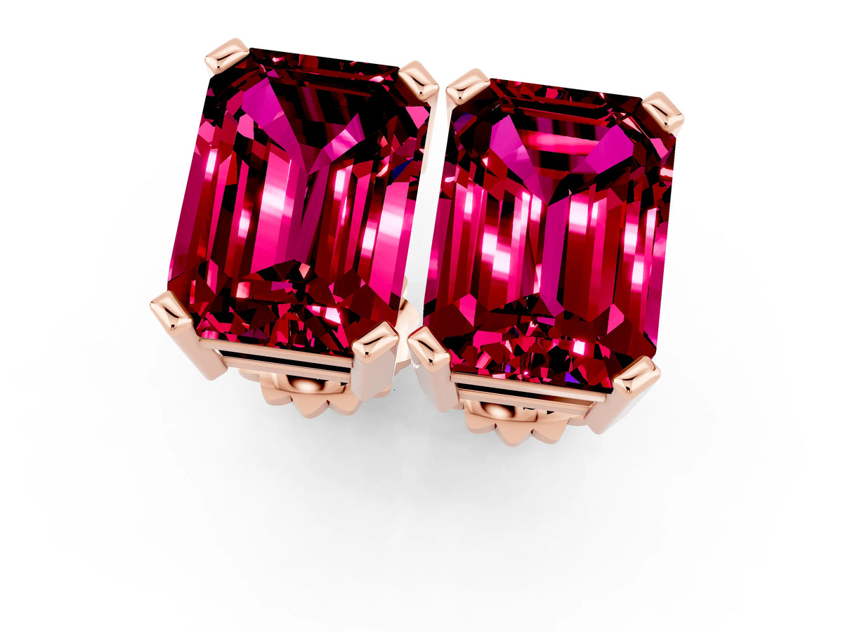 Emerald Cut Garnet Stud Earrings in Rose gold with Basket Setting_1